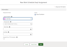 Screenshot: New Work Schedule Empl Assignment screen