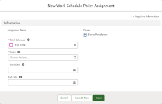 Screenshot: New Work Schedule Policy Assignment screen