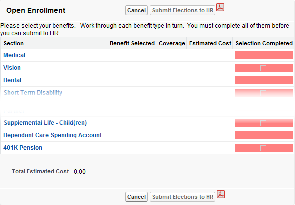 Screenshot: The Open Enrollment page