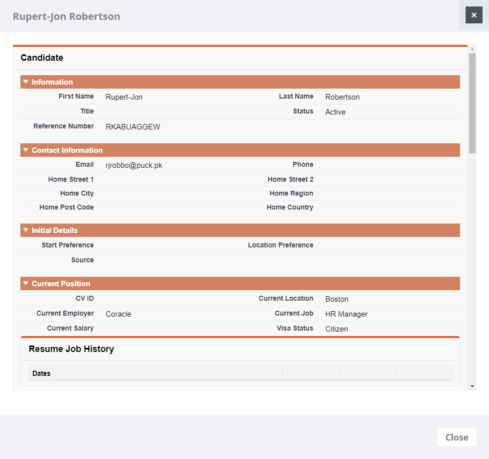 Screenshot: Viewing the Candidate details page