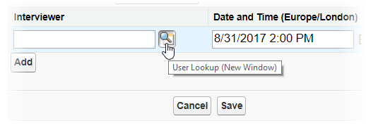 Screenshot: Selecting Use Lookup to assign an interviewer