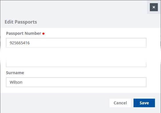 Screenshot: Edit view for updating passport details