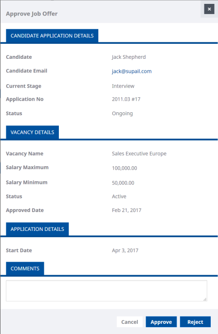 Screenshot: Approve Job Offer view