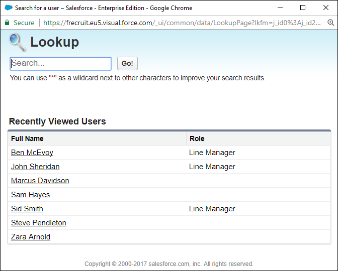 Screenshot: Salesforce User lookup dialog