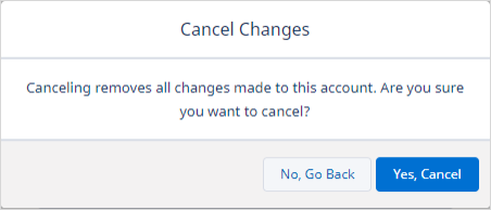 Screenshot: Confirmation message before cancelling changes to bank details