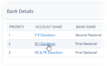 Screenshot: Selecting a bank account from the list