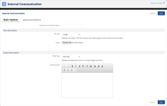 Screenshot: New Internal Communication page, Basic options tab