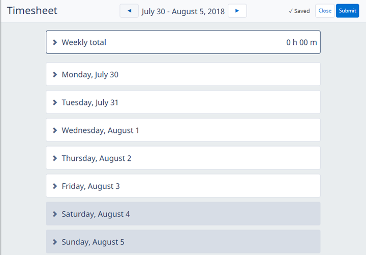 Screenshot: A blank timesheet for the current period