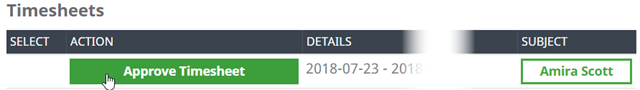 Screenshot: Selecting the Approve Timesheet button on the WX actions page