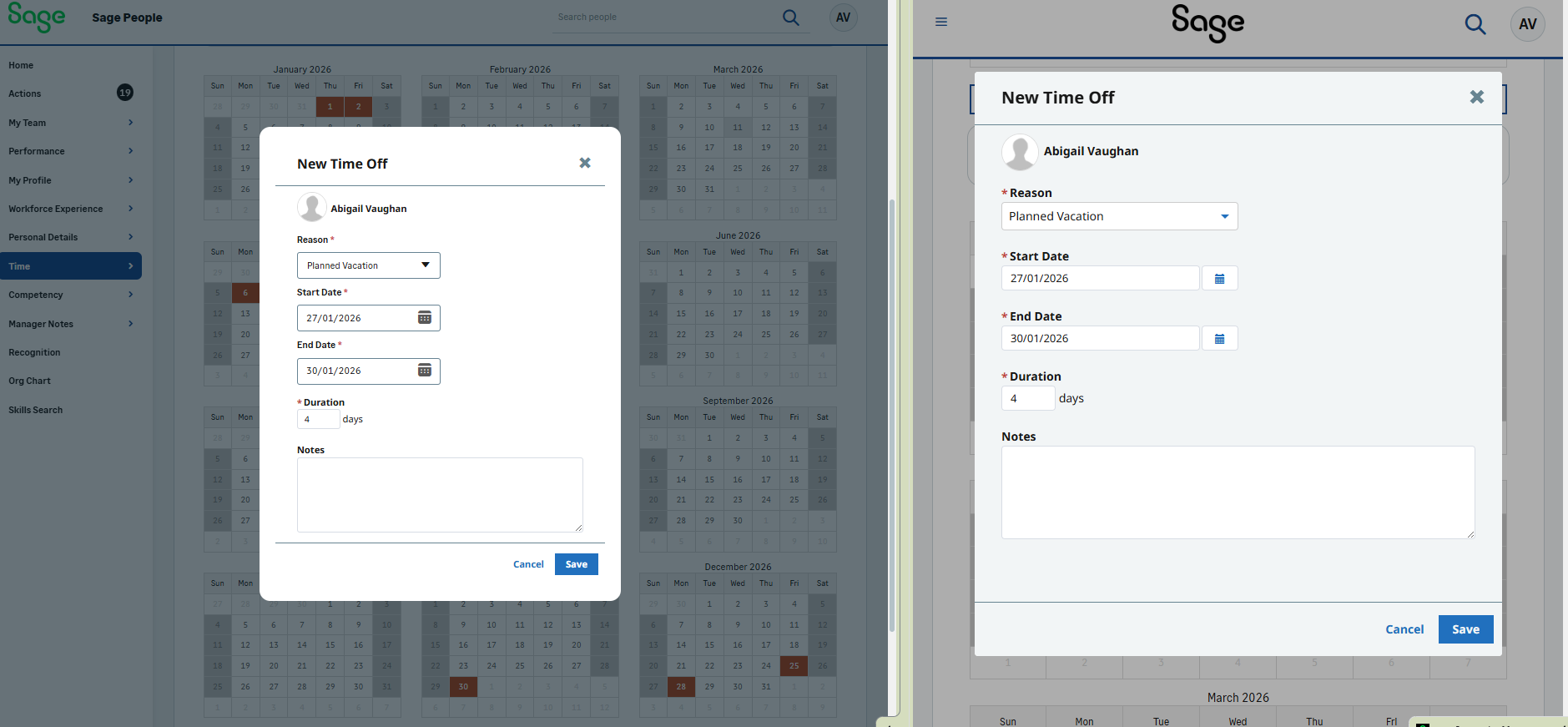 Updated time off UI