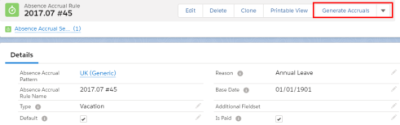 Screenshot: Absence Accrual Rule