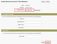 Screenshot: Create Absence Accrual for Team Members dialog box