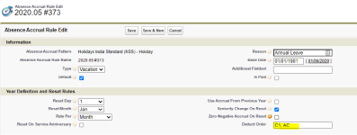 Screenshot: Absence Accrual Rule, Deduct Order field highlighted