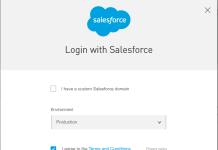 Screenshot: Selecting the Terms and Conditions checkbox on the Login with Salesforce screen