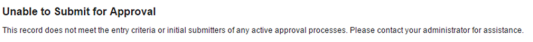 Screenshot: Error message Unable to Submit for Approval