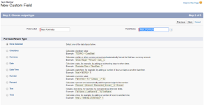 Screenshot: Formula return types list the data types available for formulas