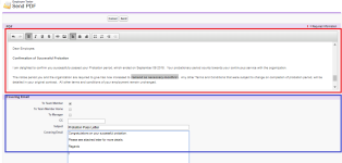 Screenshot: Previewing PDF template content, with additional recipients, the subject line, and covering letter textbox