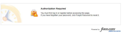 Screenshot: Authorization Required error - "You must first log in or register before accessing this page"