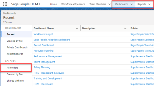 Screenshot: Selecting All Folders on Reports or Dashboards tab