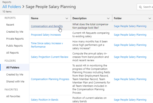 Screenshot: viewing report folders