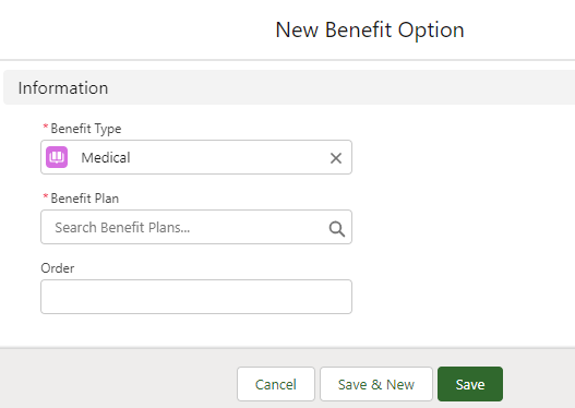 Adding a new Benefit Option