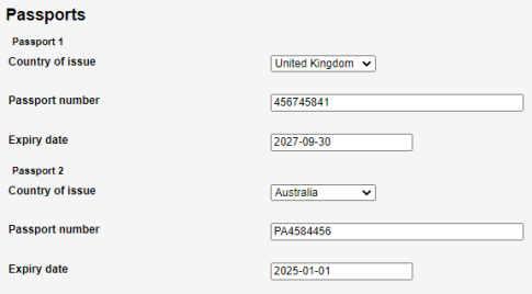 Screenshot: An example Passport form