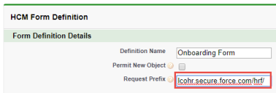 Screenshot: The Request Prefix field in the HCM Form Definition