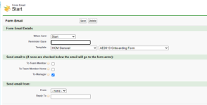 Screenshot: The Form Start Email details