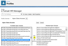 Screenshot: Selecting an Apex class and moving it to Enabled Apex Classes