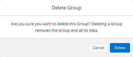 Screenshot of Delete Group "Are you sure" message