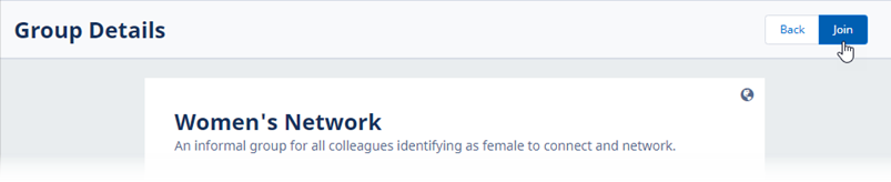 Screenshot of the top section of Group Details page, pointing to Join button
