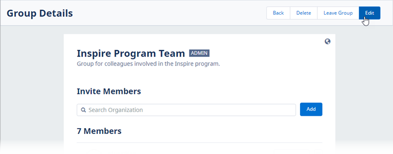 Screenshot of Group Details page with the Edit button pointed to