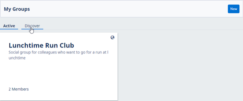 Screenshot of My Groups screen in WX, pointing to Discover tab label