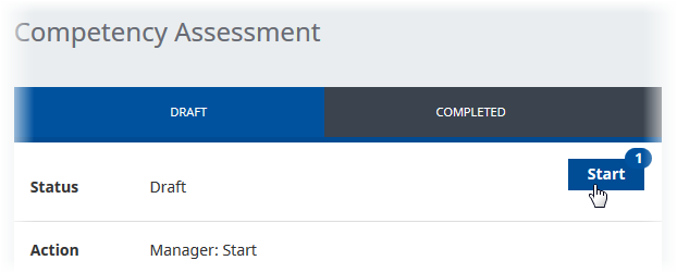 Screenshot: Start button for Competency Assessment