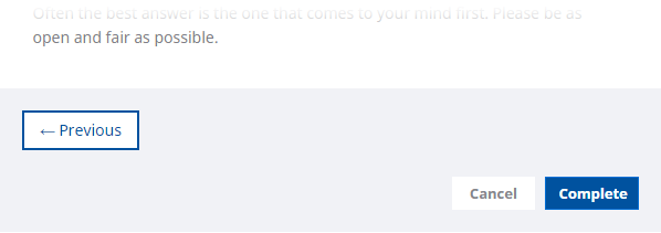 Screenshot: Complete button at the end of the competency assessment questionnaire
