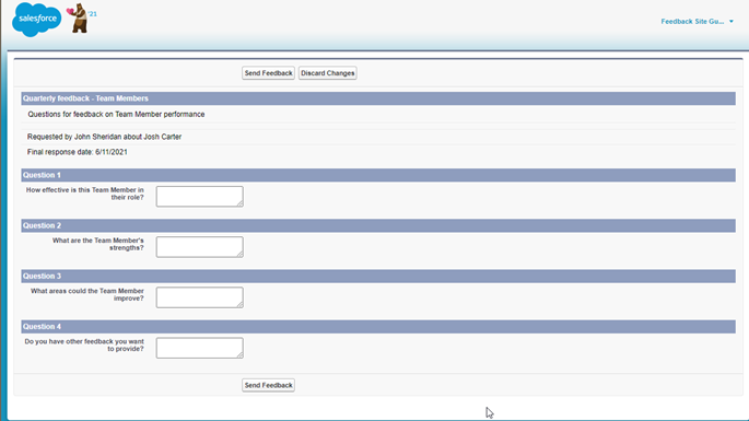 Screenshot: Feedback form for external contacts