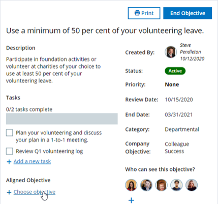 Screenshot: Selecting Choose objective to align the currently viewed objective with another objective