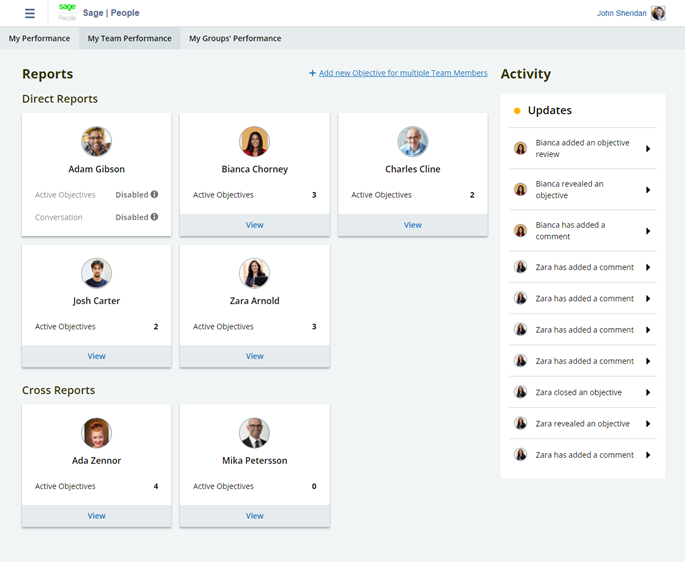 Screenshot: My Team Performance manager dashboard