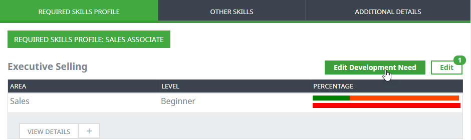 Screenshot: Edit Development Need button for a Required Skill