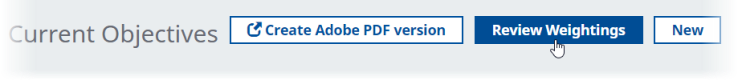 Screenshot: Review Weightings button on the Current Objectives page