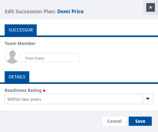 Screenshot: Edit Succession Plan view for a Team Member 