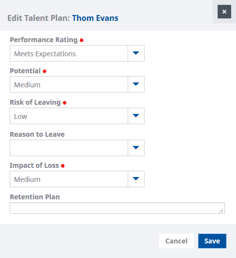 Screenshot: Edit Talent Plan view