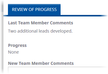 Screenshot: Most recent Team Member comments for a Target