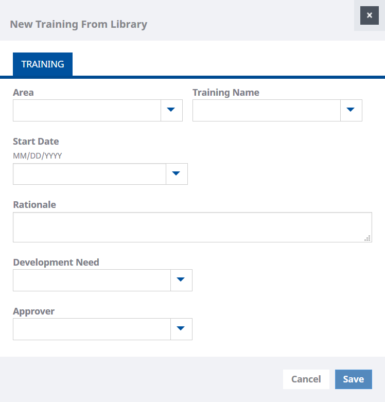 Screenshot: New Training from Library view