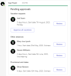 Screenshot: Microsoft Teams, list pending approvals