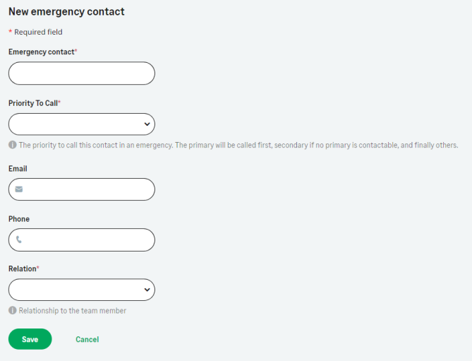 Screenshot: New Emergency Contact view