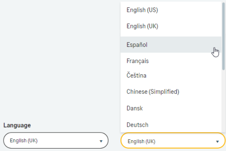Screenshot: language selector
