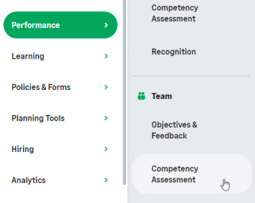 Screenshot: Selecting the Service hosting Competency Assessment from the menu