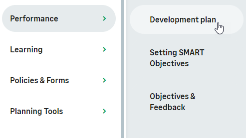 Screenshot: Selecting the Service hosting Development Plan from the menu