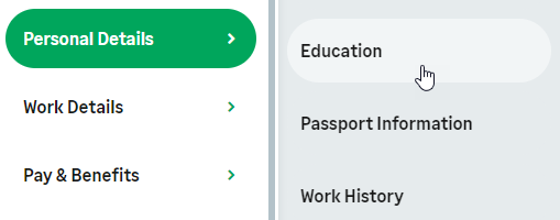 Screenshot: Selecting the Education History process from the WX menu